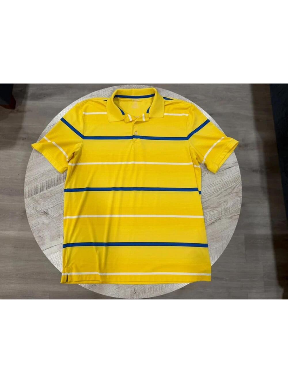 Chaps  Golf Polo Yellow Blue Striped Performance Shirt Mens L